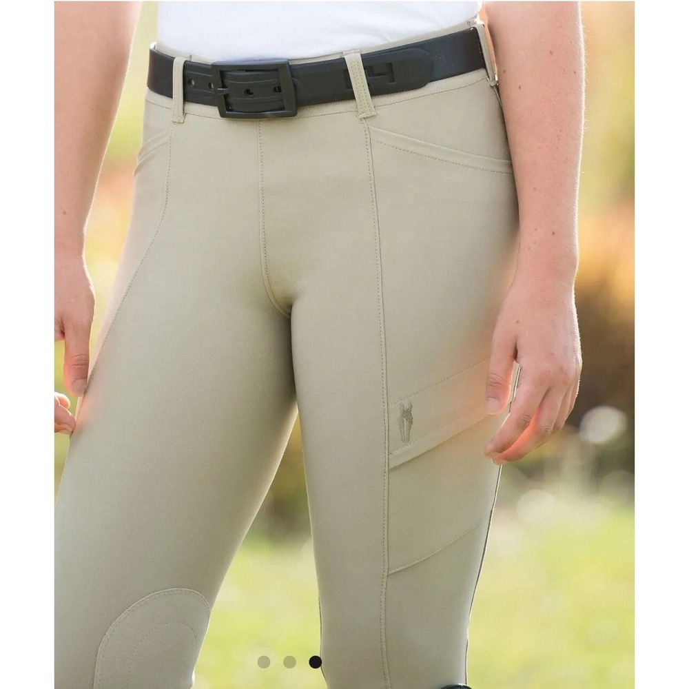 NEW Irideon Women Cargo Knee Patch Riding Tights Size XS Equestrian Breeches Tan